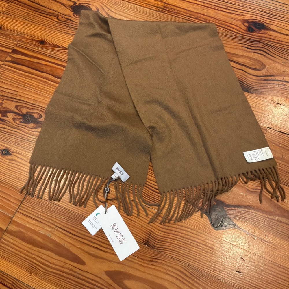 NEW KVSS 100% Cashmere Scarf Camel Brown Fringed Scarf Wrap Unisex Luxury NWT